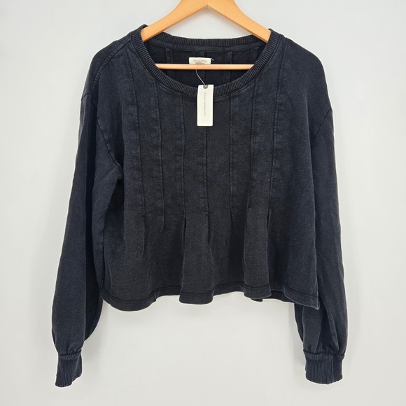 Pilcro Tops - NWT Anthropologie Pilcro Black Cropped Pleated Shirt Womens M 100% Cotton